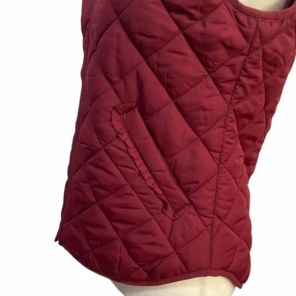 J. Crew Mercantile Burgundy Ruffle Neck Quilted Vest - Picture 5 of 11